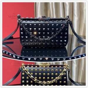 Valentino Rockstudy Alcove Grain Calfskin Rivet Chain Box Bag 0089