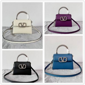 Valentino VSLING Small Imitation Crystal Decorated Calfskin Handbag 22012
