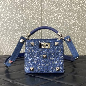 Valentino Roman Study Mini Rhinestone Rivet Full Diamond Bucket Bag 0095