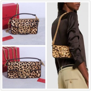 Valentino MINI LOCÒ Horse Hair Leopard Pattern Chain Bag 2035