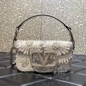 Valentino MINI LOCÒ Diamond buckle sequin pearl embroidery chain handbag 5034