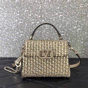 Valentino VSLING Small Woven Rhinestone Diamond Bag Handbag 22030