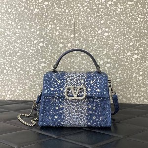 Valentino VSLING Mini Denim Rhinestone Diamond Bag Handbag 0097