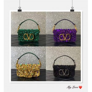 Valentino MINI LOC Ò 3D Embroidery Beads Sequins Underarm Bag Chain Bag 5035