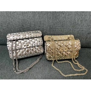 Valentino ROCKSTUD SPIKE Small Gold Silver Chain Bag Rivet Handbag 0123