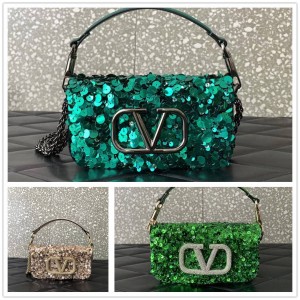 Valentino MINI LOCÒ 3D Embroidered Beads Sequin Chain Bag Handbag 5038