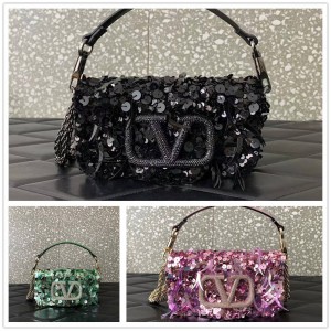 Valentino MINI LOCÒ 3D Embroidered Handbag Sequin Beaded Shoulder Bag 5038