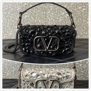 Valentino MINI LOCÒ Imitation Crystal Chain Bag Underarm Bag Method Stick Bag 6038