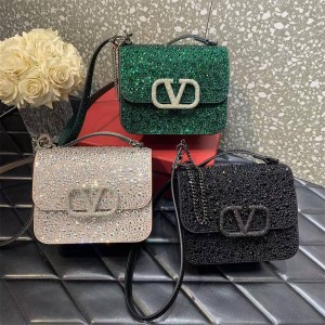Valentino VSLING Small Diamond Rhinestone Shoulder Bag Small Square Bag 0088