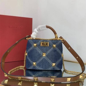 Valentino Roman Study Small Denim Chain Bucket Bag 0128