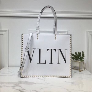 Valentino VLTN printed studded leather shopping bag tote