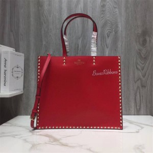 Valentino LOGO letter print studded leather shopping bag tote