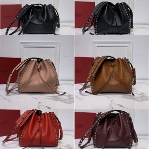 Valentino new leather Rockstud studded drawstring bucket bag