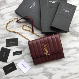 YSL Saint Laurent New Sheepskin VICKY Quilted Chain Wallet 554125