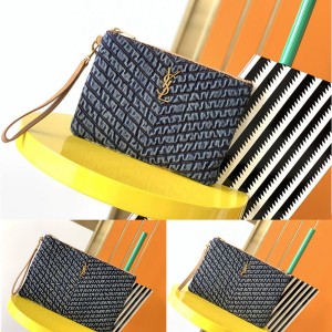 YSL Saint Laurent MONOGRAM Quilted Denim Clutch 440222/379039/559193