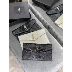 ysl Saint Laurent UPTOWN crocodile embossed shiny leather clutch 565739