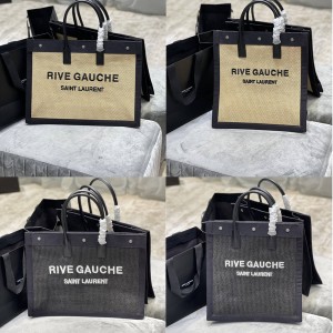 ysl Saint Laurent Rive Gauche Tote Woven Embroidered Shopping Bag 631682/509415