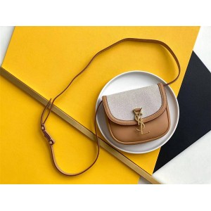 YSL Saint Laurent 619740 KAIA Cotton Canvas and Vintage Leather Small Shoulder Bag