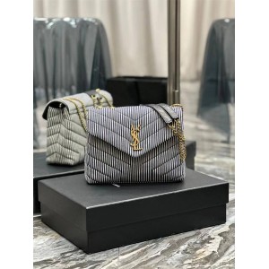 Saint Laurent YSL 494699 LOULOU Small Y-shaped Quilted Denim Stripe Crossbody Bag