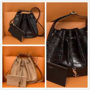 Saint Laurent YSL 697942 Flat Hobo bag Full leather drawstring shoulder bag 697918