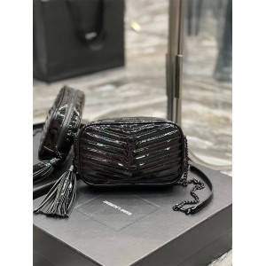 YSL Saint Laurent 585040/505731 LOU MINI Lacquer Quilted Tassel Camera Bag