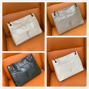 YSL Saint Laurent 577999 NIKI Medium Vintage Pleated Leather Shopping Bag