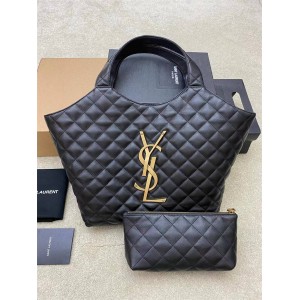 YSL Saint Laurent 698652 Small ICARE Quilted Suede Handbag Shopping Bag