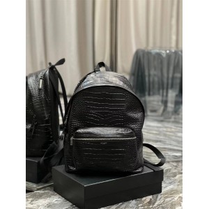 YSL Saint Laurent 534967 Classic CITY Black Crocodile Embossed Leather Backpack 326865