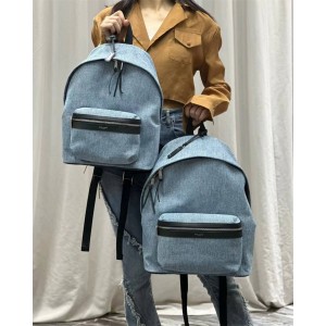 YSL Saint Laurent 534967 326865 New Wash denim CITY Backpack