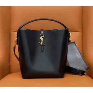 YSL Saint Laurent 742828 LE 37 Glossy Leather Handbag Bucket Bag