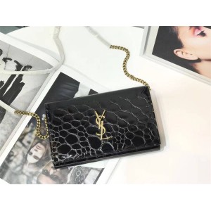 YSL Saint Laurent KATE Lacquer Moire WOC Chain Pack 1003