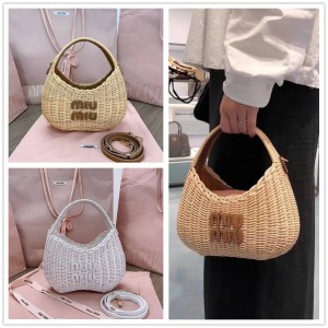 Miumiu 5BC125 Miu Wander wicker woven handbag basket bag