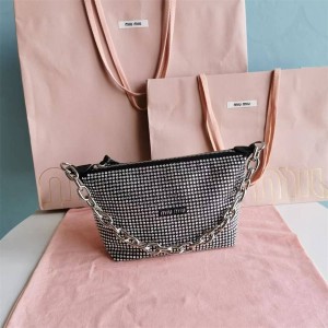 Miumiu 5BC103 Miu Spirit Decal Decorative Satin Full Diamond Shoulder Bag