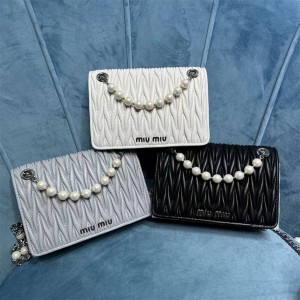 Miumiu 5BP065 Matelasse Soft Sheepskin Mini Handbag Pearl Chain Bag