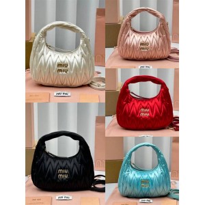 MIUMIU 5BC125 Wander Satin Pleated Crescent Bag Underarm Bag 5518