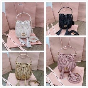 MIUMIU 5BE085 Matelasse Small Tassel Bucket Bag