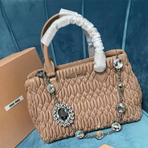 MIUMIU 5BA067 Miu Crystal Soft Sheepskin and Imitation Crystal Handbag