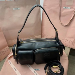 MIUMIU 5BC145 Pocket Lambskin Long Motorcycle Bag Underarm Bag