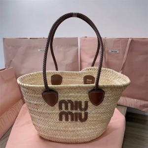 MIUMIU 5BG206 Drama Pukui Tote Bag Woven Vegetable Basket Bag