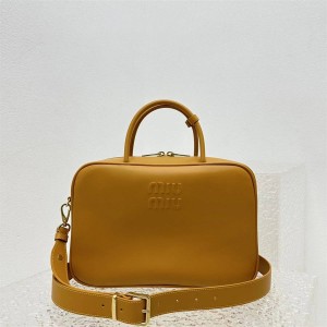 MIUMIU 5BB117 Top Handle Leather Handbag Bowling Bag Official Bun 5568