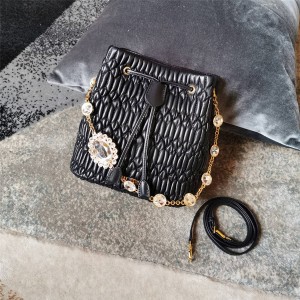 miumiu New Sheepskin Crystal Chain Bucket Bag 5BE050