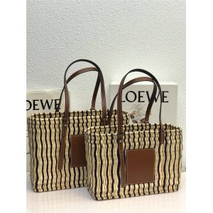 Loewe women's woven reed and calfskin square Basket handbag