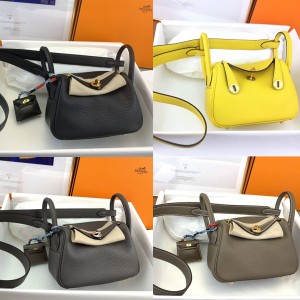 Hermes Taurillon Clemence TC leather mini Lindy handbag