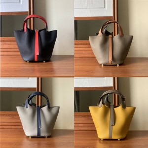Hermes Handmade Colorblock Picotin Tc Leather Vegetable Basket Bag