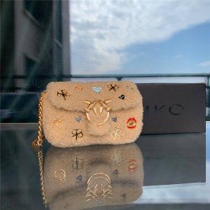 Pinko FURRY TINY LOVE handbag in faux fur with pins