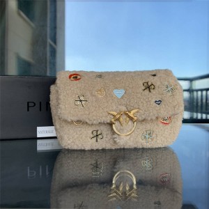 pinko small wool badge chain bag TINY LOVE handbag