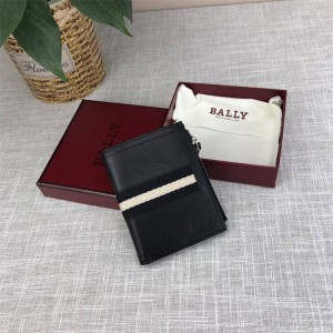 BALLY men's short wallet oil wax leather two-fold multi-card card holder