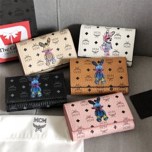mcm ladies classic silk-printed rabbit mid-length tri-fold wallet