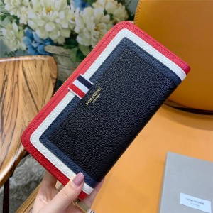 THOM BROWNE TB red, white and blue leather long zipper wallet