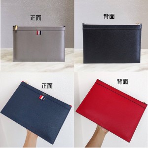 THOM BROWNE TB double-sided leather color block zipper clutch
